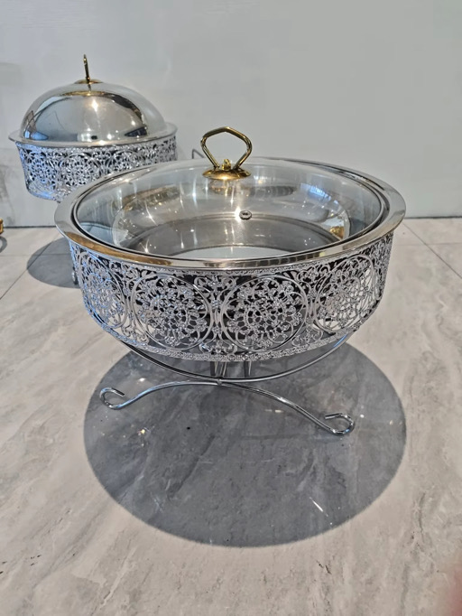 luxury silver food warmers with side stand - Image 3