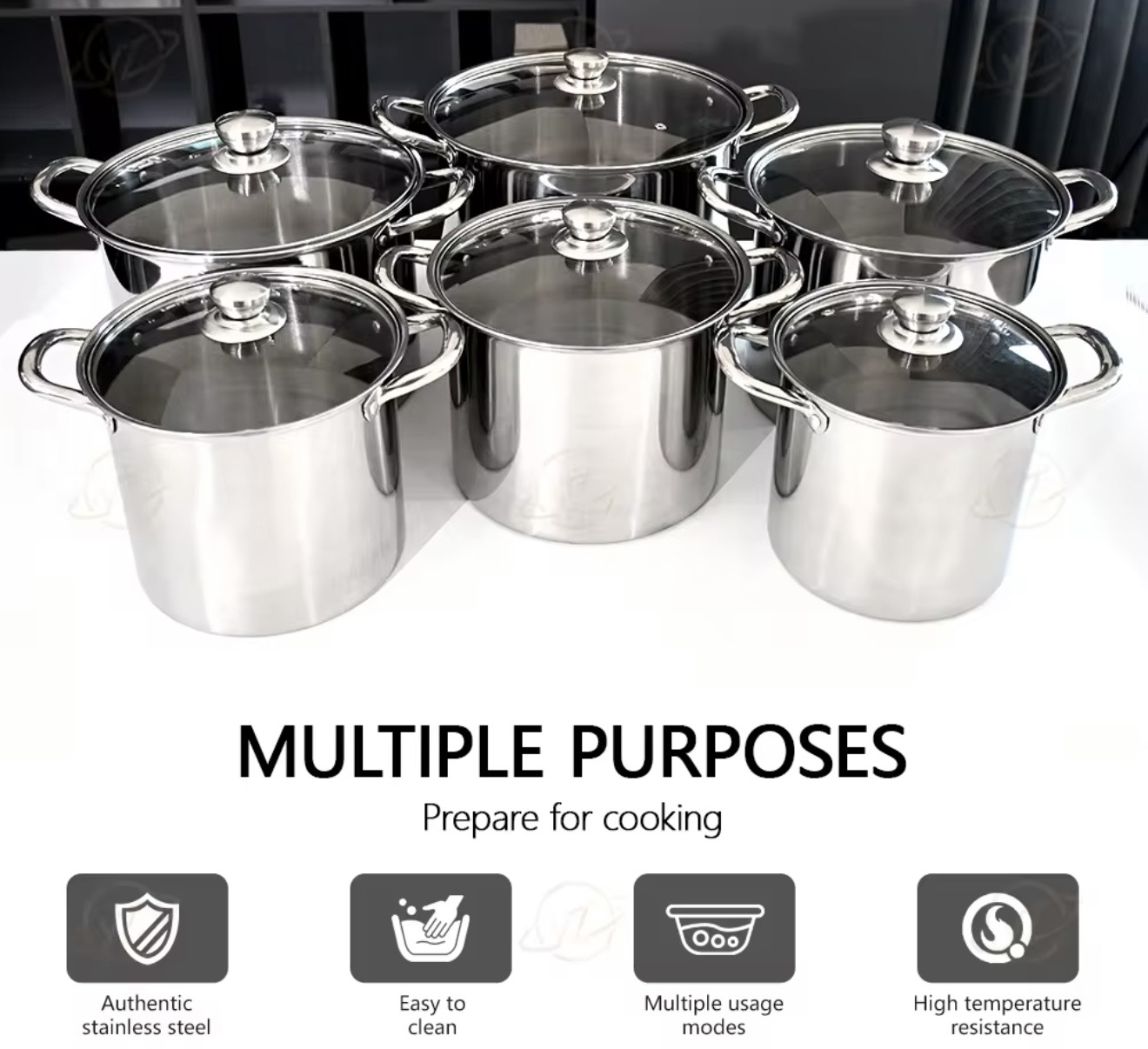 Stainless Steel Cooking Pot With Glass Lid (Set of 6) - Image 4